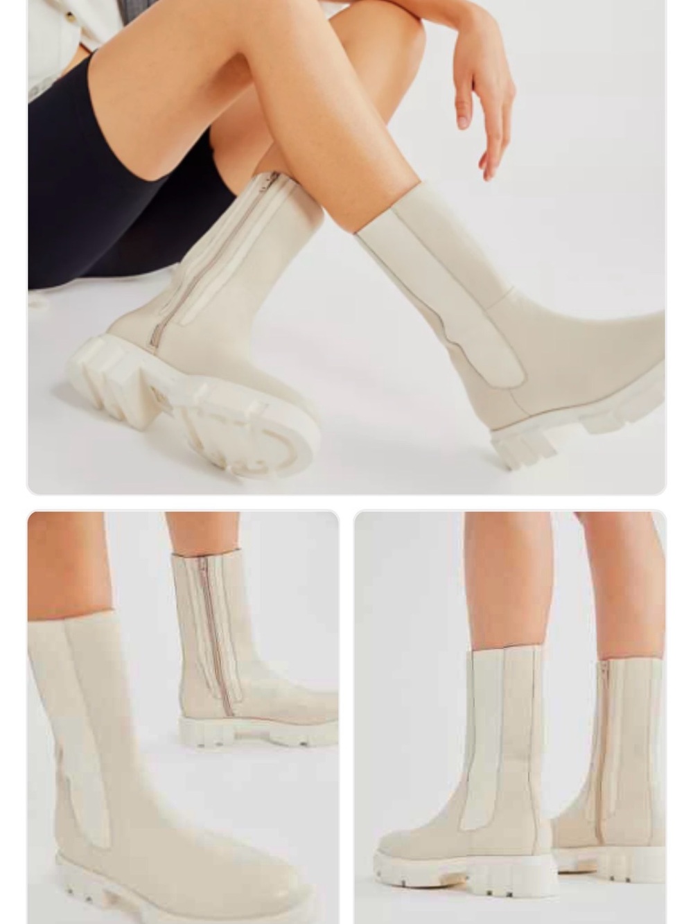 Free People Cream Platform Chunky Heel Ankle Boots